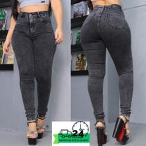 Calça Skinny Feminina Marmorizada Preta/Cinza/Chumbo Cintura alta lycra elastano modela bumbum lançamento - Faraya Jeans