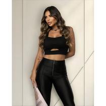 Calça Skinny Feminina Zíper Metal Frente Malha Max Power