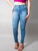 Calça skinny jeans claro básica cintura alta com lycra