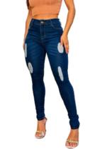 Calça skinny jeans com detalhes cintura alta levanta bumbum