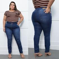 Calça Skinny Jeans Feminina modeladora Plus Size escura cintura alta lycra/elastano moda tendencia