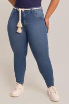 Calça Skinny Plus Size Jeans Feminina Com Cinto de Cordão OFF