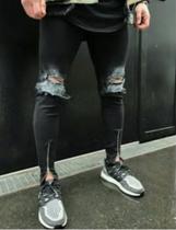 Calça skinny preta rasgada preta masculina