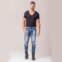 Calça Skinny Zune Masculina Destroyed Lavagem Clara Estilo