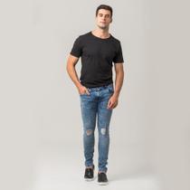 Calça Skinny Zune Masculina Destroyed Lavagem Clara Moderna