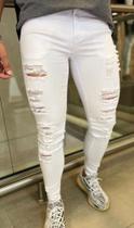 Calça skiny rasgada branca masculina