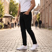 Calça Slim Jeans Skinny Masculina Novidade Preta Com Elastano