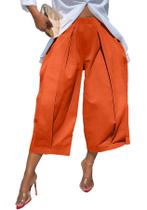 Calça social Capri Famnbro de cintura alta e perna larga para mulheres Calça social Capri Famnbro de cintura alta e perna larga para mulheres