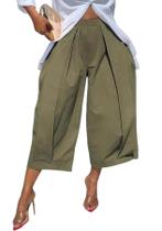 Calça social Capri Famnbro de cintura alta, folgada, verde para mulheres Calça social Capri Famnbro de cintura alta, folgada, verde para mulheres