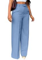 Calça social feminina Famnbro cintura alta, pernas largas, azul claro Calça social feminina Famnbro cintura alta, pernas largas, azul claro