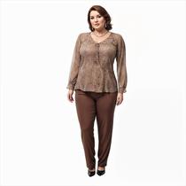 Calça Social Feminina Plus Size Malha Cint Alta 253A