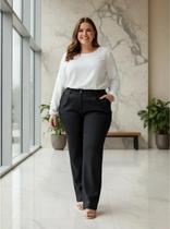 Calça Social Feminina Plus Size Preta Cintura Alta SlimTrabalho Uniforme Casamento Formatura Two way