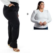 Calça Social Feminina Uniforme Trabalho Plus Size + Blusa Manga Longa Inverno Princesa
