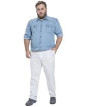 Calça Social Masculina Plus Size Branca em Sarja com Bolso Faca - Bivik Jeans