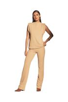 Calça Sommer Wide Leg Malha Bege Calça Sommer Wide Leg Malha Bege