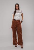 Calça Suede Wide Leg Com Recorte Marrom Salvatore Calça Suede Wide Leg Com Recorte Marrom Salvatore