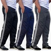 Calça tactel 2 listra na lateral bolsos esporte básico treinar moda masculina