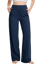 Calça Talovee Wide Leg Marinho Stretch Cintura Alta G