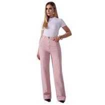 Calça Teezz Jeans Wide Leg Feminino - Rosa Calça Teezz Jeans Wide Leg Feminino - Rosa
