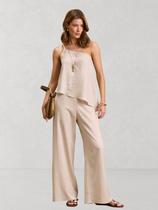 Calça Via Lessa Cozani Modelagem Reta em Linho Natural