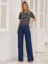 Calça Via Lessa Orlando Modelagem Wide Leg Jeans Escuro Calça Via Lessa Orlando Modelagem Wide Leg Jeans Escuro