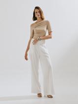 Calça Via Lessa Ravello Alfaiataria Reta em Viscose Off White Calça Via Lessa Ravello Alfaiataria Reta em Viscose Off White