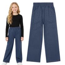 Calça Wid Leg Menina Cinti em Molecotton Denim c/ Strass Escuro Tamanho:12 Calça Wid Leg Menina Cinti em Molecotton Denim c/ Strass Escuro Tamanho:12
