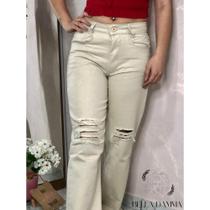 calça wide jeans destroyed creme calça wide jeans destroyed creme