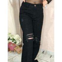 Calça wide jeans destroyed preta Calça wide jeans destroyed preta