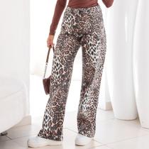 Calça Wide Leg Animal Print Feminina Revanche Urupema Calça Wide Leg Animal Print Feminina Revanche Urupema