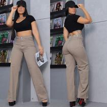 Calça Wide Leg Bege/Caqui Feminina Jeans Premium cintura alta Pantalona folgada Calça Wide Leg Bege/Caqui Feminina Jeans Premium cintura alta Pantalona folgada