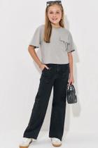 Calça Wide Leg Cargo em Jeans com Elastano