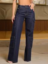 Calça Wide Leg Cargo Sofisticada PitBull Jeans 91008 COR:AZUL ESCUROTAMANHO:44 Calça Wide Leg Cargo Sofisticada PitBull Jeans 91008 COR:AZUL ESCUROTAMANHO:44