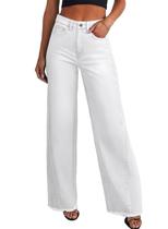 Calça Wide Leg Cintura Alta com Barra Desfiada Branca Calça Wide Leg Cintura Alta com Barra Desfiada Branca