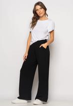 Calça Wide Leg Com Bolso Malha Preta Salvatore Calça Wide Leg Com Bolso Malha Preta Salvatore