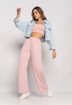 Calça Wide Leg Com Bolso Moletinho Rosa Salvatore