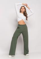 Calça Wide Leg Com Bolso Moletinho Verde Salvatore