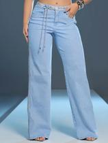 Calça Wide Leg com Cinto e Strass Pit Bull Jeans 86189