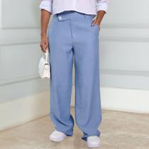 Calça Wide Leg Com Cós Assimétrico Feminina Revanche Mahide