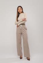Calça Wide Leg de Moletom com Cós Canelado e Ajuste por Cadarço Bege Salvatore Calça Wide Leg de Moletom com Cós Canelado e Ajuste por Cadarço Bege Salvatore