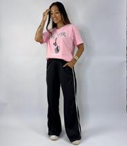 Calça Wide Leg de Poliéster Track Pants Michelle