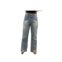 Calça Wide Leg Desrtroyed e barras desfiadas Azul Claro - 3052
