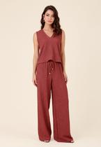 Calça Wide Leg Em Malha Texturizada Cós Elástico