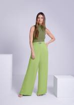 Calça wide leg em viscose com detalhe cós lunender 34758