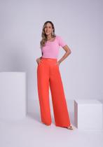 Calça wide leg em viscose com detalhe cós lunender 34758