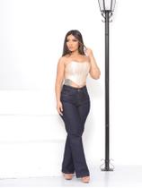 Calça Wide Leg Escura Feminina Cintura alta Com Elastano/ Lycra Tendência