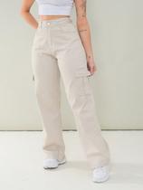 Calça Wide Leg Feminina Bolso Cargo Calça Wide Leg Feminina Bolso Cargo