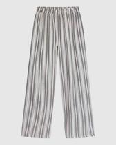 Calça Wide Leg Feminina Cós Elástico Em Tricoline Listrado