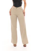 Calça Wide leg Feminina Jeans Bege Caqui tendência Pantalona Lançamento