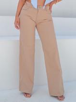 Calça Wide leg feminina jeans bege Pantalona tendência lançamento Calça Wide leg feminina jeans bege Pantalona tendência lançamento